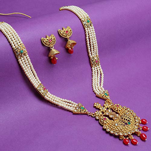 Floral Pearl Plated Wedding Long Haram Necklace Set