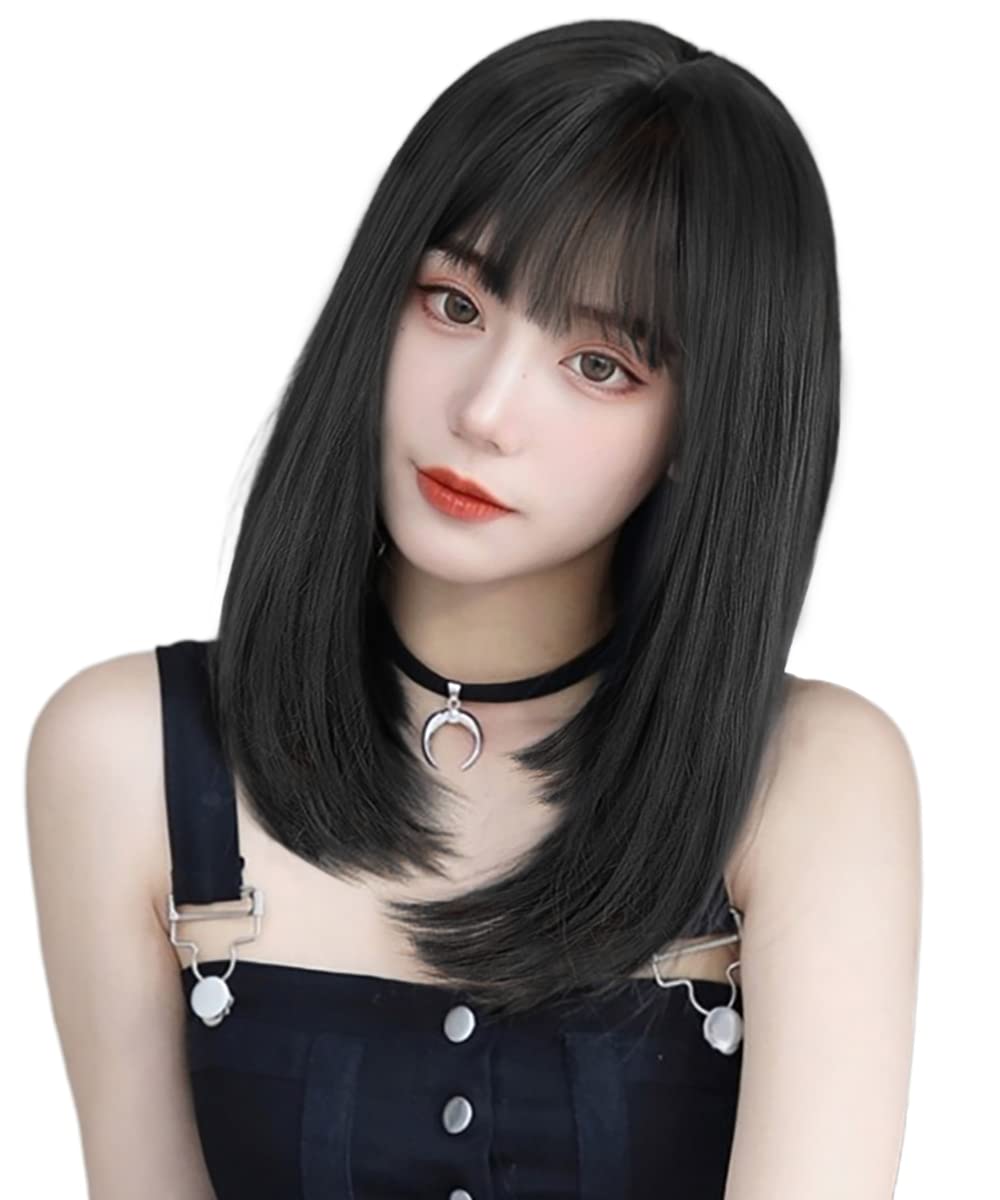 Amazon.co.jp: AISIQUEENSウィッグ セミロング 黒 ミディアム