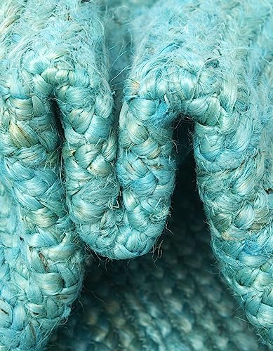 Image of Unique Loom Braided Jute Collection Area Rug - Dhaka (5' 1 inch x 8' Rectangle, Turquoise)
