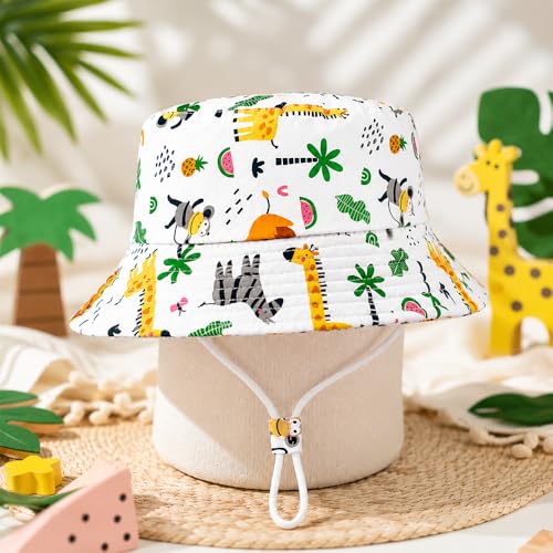 Image of VRITRAZ Unisex Kids Printed Bucket Hat | UV Protection Sun Hat with Adjustable Chin Strap & Summer Beach Travel Outdoor Cap for Toddlers & Children (4-12 Years)