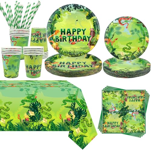 Assiettes et tasses serpent pour anniversaire avec serviettes jetables
