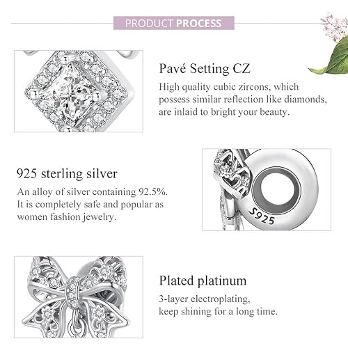 Wostu Delicate Lace Bow Pendant 925 Sterling Sliver Charm Compatiable With Charm Bracelets And Necklace Jewelry Bead Charm With Cubic Zirconia Gift For Women Girls Wife Mom Daughter Friends #TOP4