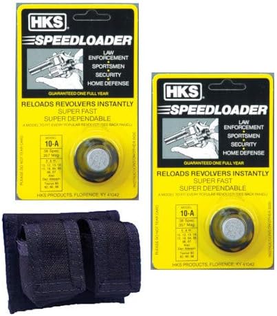 2-Pack 10-A Speed Loader 357 Magnum, Fits S&W K Frame, Taurus Mid Frame, Rossi 971 Plus One Double Pouch Case Plus Free Sample of Patches
