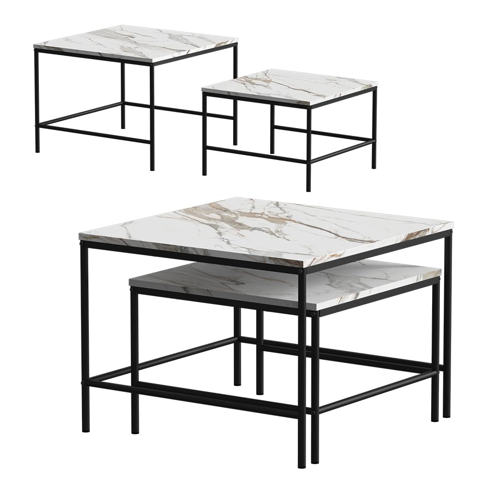Vicco Couchtisch-Set Ramio, Weiß/Schwarz, 60 x 60 cm 2 Teile, zur flexiblen Nutzung als Ablagefläche oder Beistelltische