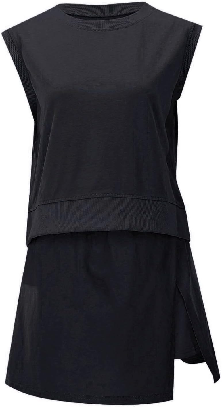 Womens Summer Outfits Two Pieces Short Sets for Women Casual Crewneck Tank Tops & Split Skirts Lounge Matching Sets