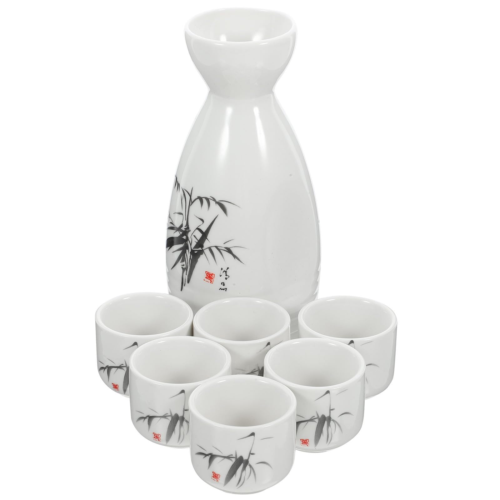 Japanisches Keramik Sake Satz mit 7 Teilen Weihnachten Mottoparty Weiß