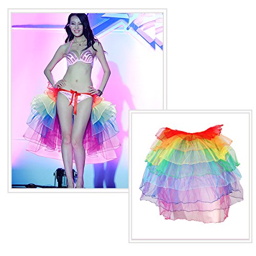Pixnor Falda Tutu Multicolor Falda de cola de tul Arco iris Vestido de baile Cola de tul larga para fiesta