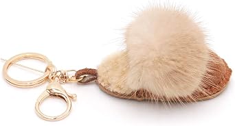 surell - Luxury Shearling Winter Slipper-Shaped Shoe Keychain with Genuine Mink Fur Trim - Fashion Lovers Bag Purse Charm