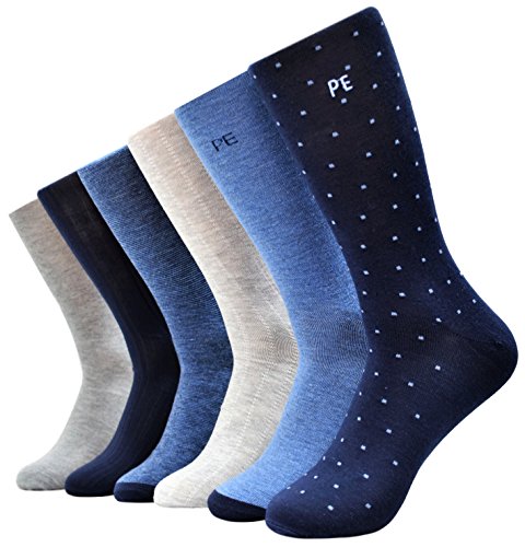 Perry Ellis Portfolio - Men's 6 Pack Pin Dot Performance Dress Socks, Size 7-12 (Navy Assorted)