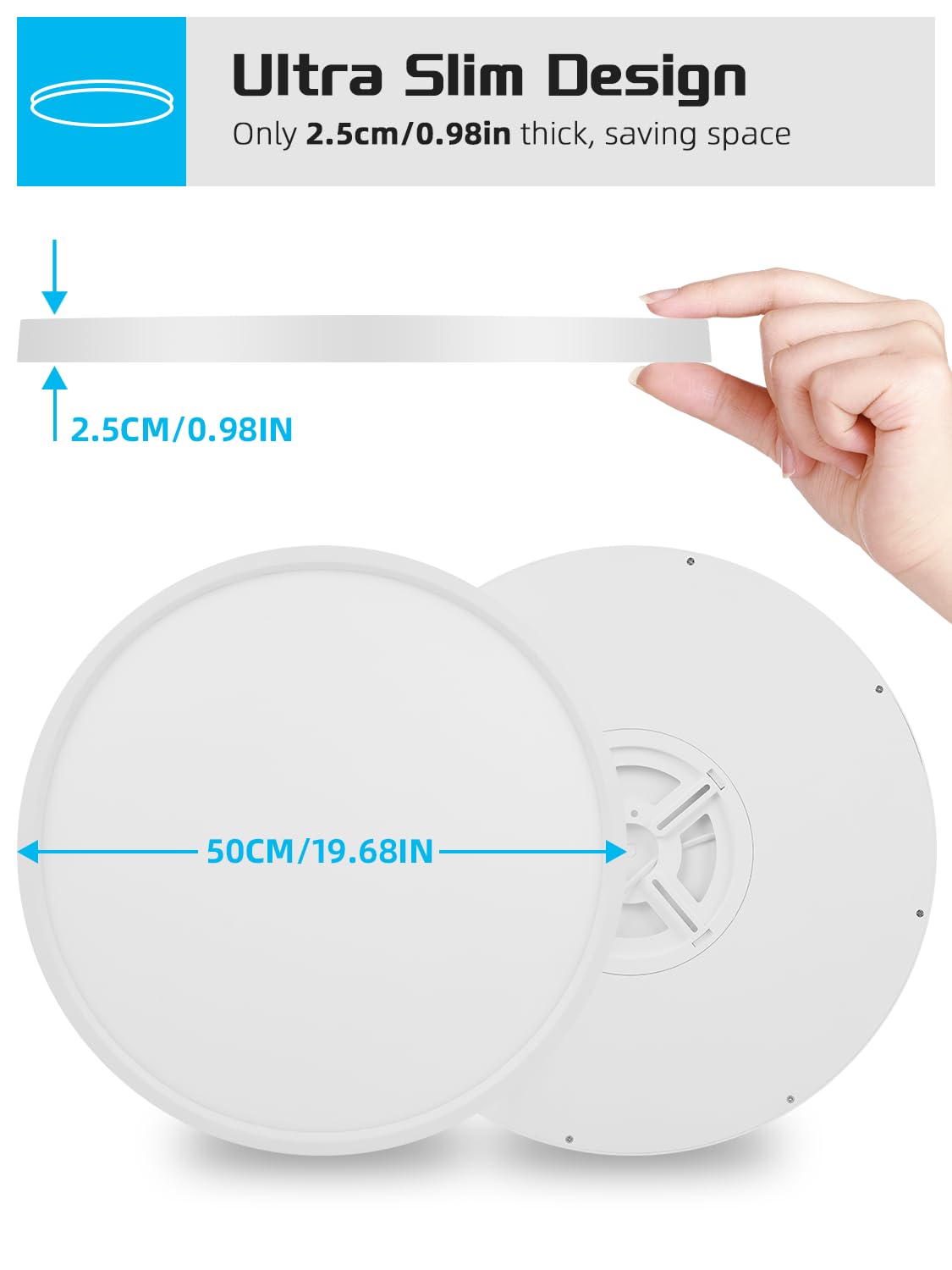 Plafoniera LED Soffitto 60W,6500K Bianco freddo Lampada da Soffitto,6000LM Plafoniera Moderni,Ø50CM Lampada LED per Camera da Letto, Cucina, Soggiorno Balcone