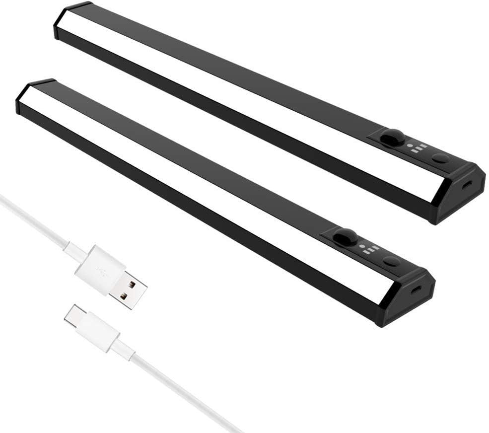 AUSPICE Motion Sensor Under Cabinet Lights, USB Rechargeable Cupboard Light Indoors with 80LM LED Lighting for Closet Kitchen, Wardrobe Night Light with Stick-On Magnetic Strip (2 Pack)