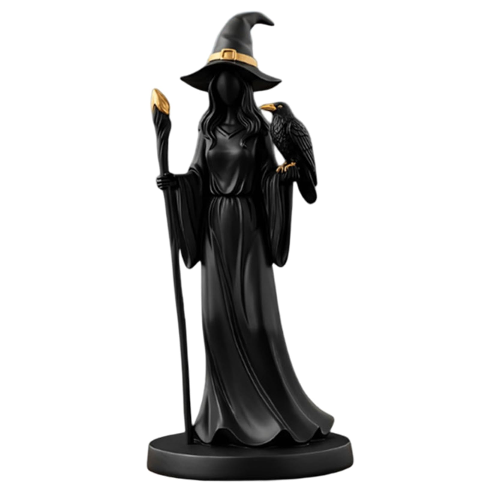 Whyzsjnclg Witch Statue 7.9 Inch Black Witch Figurine with Scepter Crow Resin for Desk Tabletop Home Decor