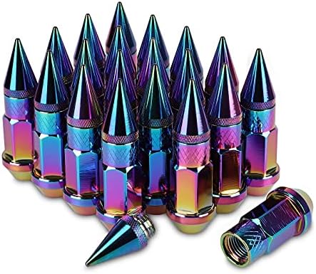 20PCS 60MM Wheel Spikes Lug Nuts Aluminum Extended Tuner Nuts for Rims M12X1.5 (Neo Chrome)