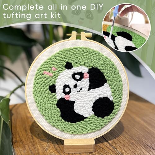 Image of PATPAT Cotton DIY Punch Needle Art Kit Cute Panda Beach Punch Needle Art Craft Kit for Beginners with Embroidery Punch Needles 7.8 inches Round Embroidery Hoop DIY Art Multicolour