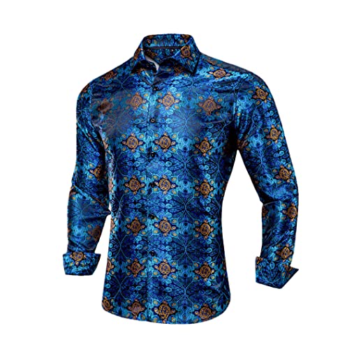 Chemise en soie cadeau homme haut de gamme bleu sarcelle en taille S