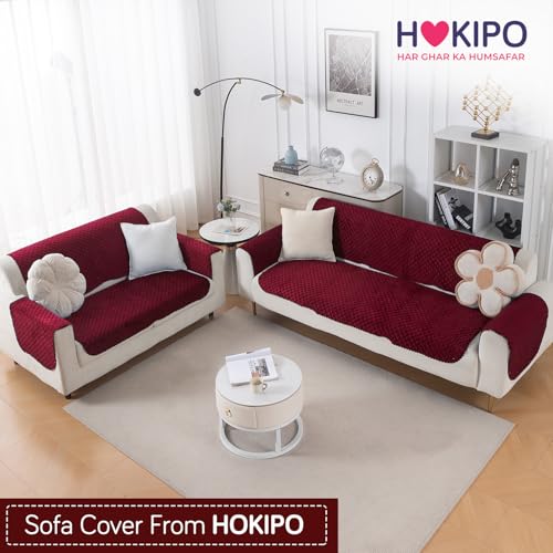 Image of HOKIPO Quilted Sofa Cover 5 Seater - (3+2) for Seat & Back | 'Quilt Classic' Maroon (IN-927 * 2+926 * 2-MRN)