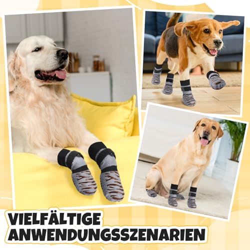 Eyein Hundesocken, 2 Paar Doppelseitige Anti-Rutsch Socken mit verstellbarem Klettverschluss für Hunde - Pfotenschutz auf Hartholzböden in Innenräumen Winter (Grau, XL)