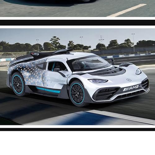Image of 1:24 AMG Benz One Metal Pull Back Diecast Car Mercedes Benz GTR Pull Back Toy Car Model With Sound Light Boys Gifts Toys For Kids, Blue