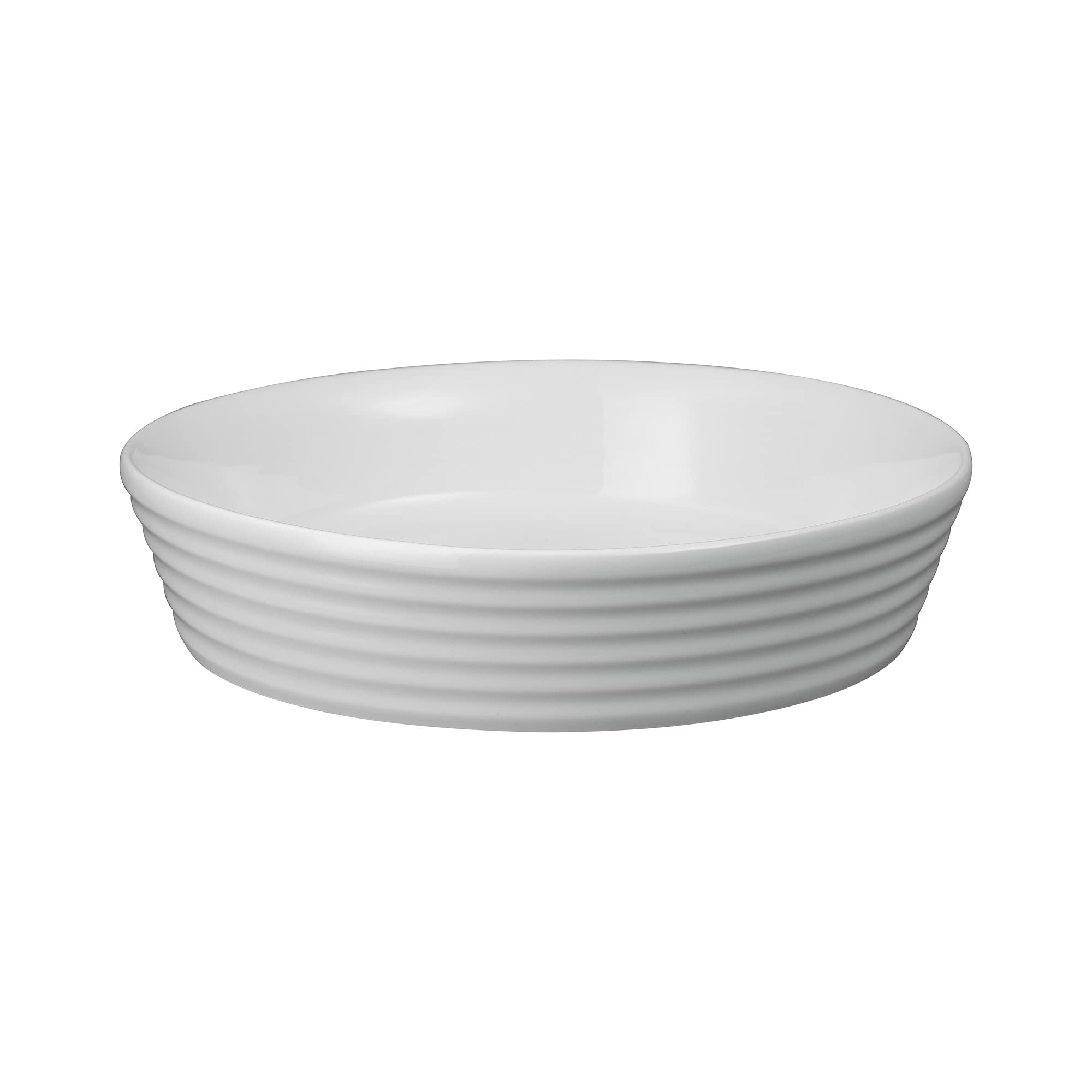 Denby James Martin Cook Round Dish, white,grey, Weight: 945g, Length: 23cm, Width: 23cm, Depth: 5.5cm, Capacity: 1400ml