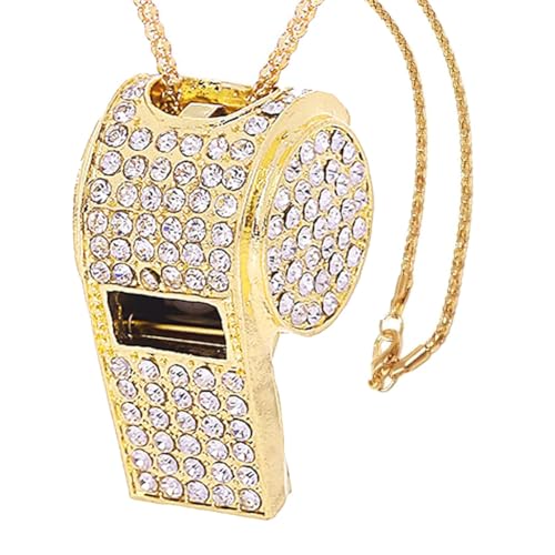 Kqcibz Whistle, Metal Crystal Rhinestone Whistle, Shining Whistle with Keychain for Referees, Coaches, Teachers, gold