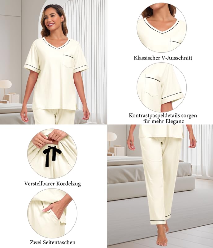 COLORFULLEAF Negligee - Camicia da notte da donna, a maniche lunghe, con scollo a V, da donna