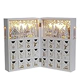 PIONEER-EFFORT 木製クリスマスアドベントカレンダー 引き出し24個とLEDライト付き 再使用可能 クリスマス カウントダウン アドベントカレンダー お菓子 ハウス型のクリスマスいアドベントカレンダー 子供 大人 クリスマスの装飾への村/森林場面を使って 置物 チョコ箱 Christmas Advent Calendar