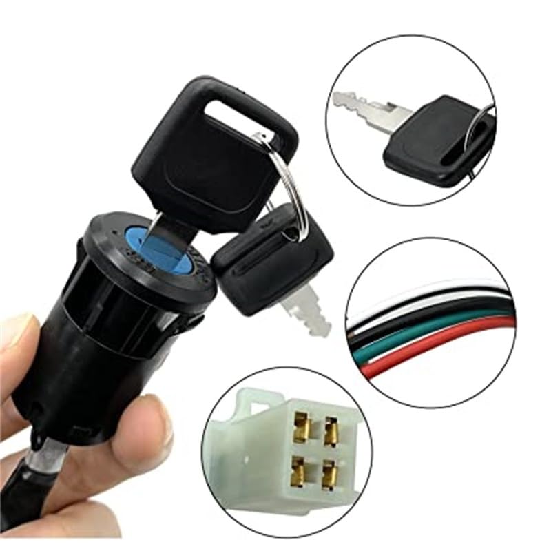 Motorcycle Ignition Switch with Key - 4 Wires for ATV, Go Kart, Moped, and Scooters (90cc to 250cc)