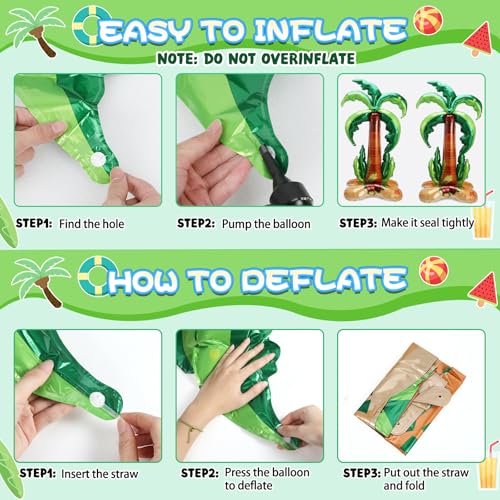 Image of OOTSR 2Pcs Palm Tree Balloons, 46inch Inflatable Foil Balloons for Summer Beach Tropical Hawaiian Luau Kids Adults Birthday Party Decoration