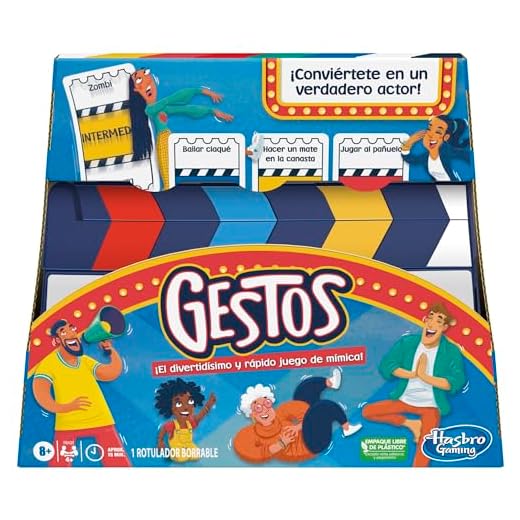Hasbro Gaming Juego Gestos, Juego de Mímica para 4 o más Jugadores, Incluye Claqueta y Cartas Personalizables