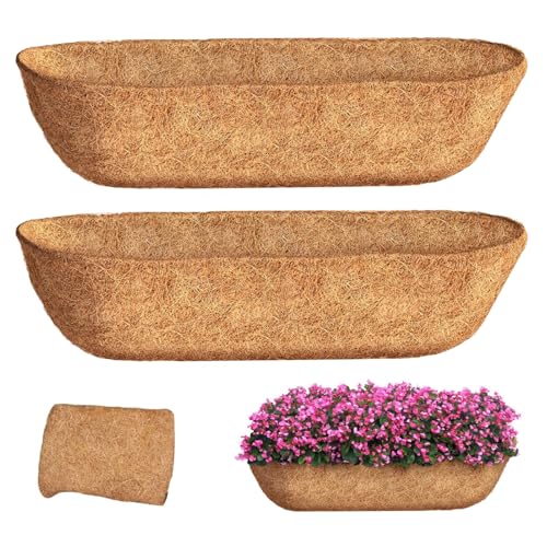 JQUZPCV 36 inch 2 Pack Trough Coco Liners Natural Coconut Coir Fiber for Wall Basket Planters Window Box Liners Garden Planter Baskets Fence Flower Baskets (2 Pack 36 inch)