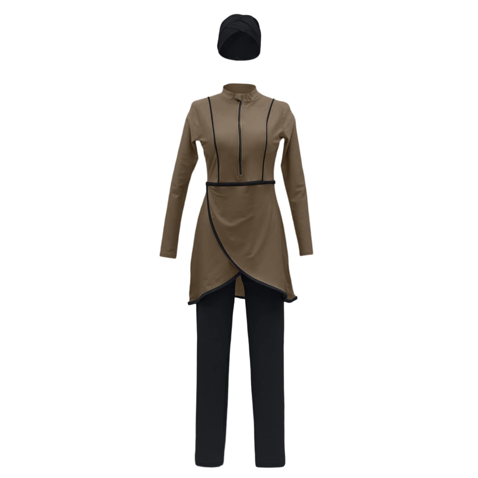 Burkini, costume da bagno musulmano da donna, 3 pezzi, con copertura modesta e completa sul davanti, sportivo, costume da bagno intero opaco, costume da bagno