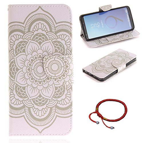 GOCDLJ Funda para Galaxy S9 Plus, PU Estilo de Forma de Cuchillo Caso de Flip Samsung Galaxy S9 Plus Carcasa Teléfono Ultra Delgado Case Purse Pouch Cover Diseño Flor Blanca de la Mandala