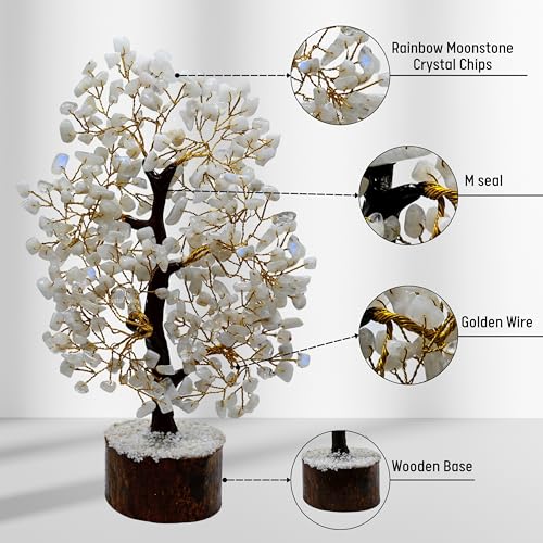 Image of Certified Rainbow Moonstone Crystal Tree for Good Luck - Healing Crystals Money Tree for Wealth, Positive Energy at Home Office - Decorative Spiritual Gifts for Vastu, House Warming