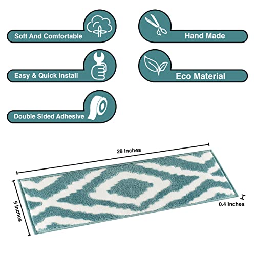 The Sofia Rugs Stair Treads For Wooden Steps - 28In X 9In Stair Treads For Staircase Steps - Blue/White Modern Stair Runners For Wooden Steps With Double Sided Tape - Set Of 13 #TOP1