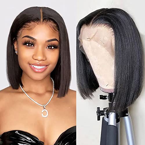 Straight Bob Wig 13x4 Lace Front Wigs Human Hair Short Bob Straight Wigs Pre Plucked for Black Women 150% Density 12 Inch (Human Hair Bob Wigs)