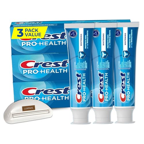 CRST Pro-Health Whitening Gel Toothpaste, 4.3 oz, Triple Pack bundled with LUXPAKS Squeezer