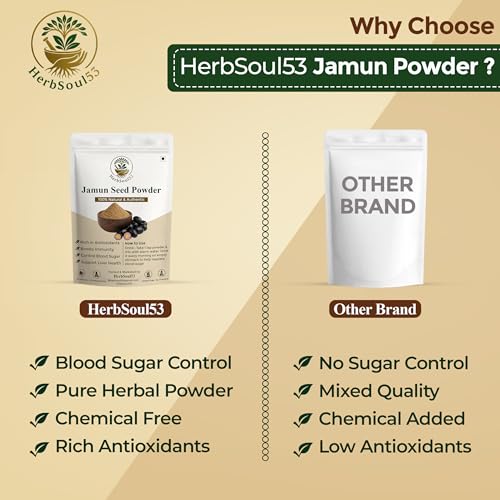 Image of HerbSoul53 Jamun Seed Powder For Diabetes 200gm | Pure & Organic Jamun Beej /Jambu Guthli Powder Ayurvedic Churna for Diabetes Support, Blood Sugar Balance, Digestion & Antioxidants | No Preservatives