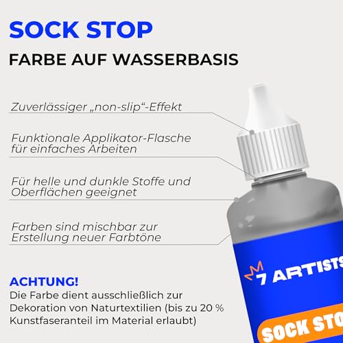 7 Artists Sock Stop Textilfarbe Grau 80 ml – Flüssiger Sockenstopper für Stoppersocken, Anti Rutsch Socken, Grip Socks Pilates | Antirutsch Kleber für Socken, Teppichfarbe