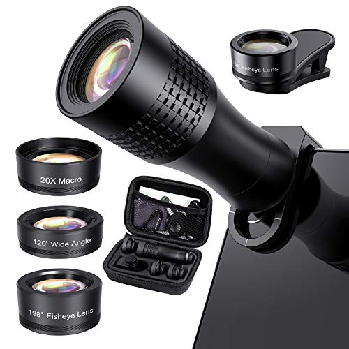 Phone Camera Lens Phone Lens 14X Telephoto Lens, 4K HD 120°Wide Angle Lens&20X Macro Lens, 198° Fisheye Lens