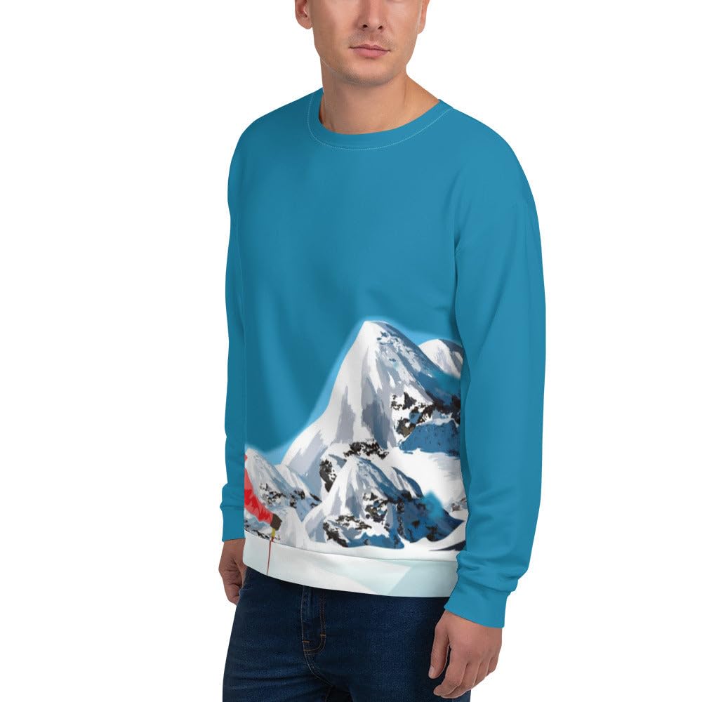 YAK Sudadera de Invierno con Impresión de Montaña, Manga Larga, Azul, Diseño Deportivo Disponible Todas Las Tallas Entrega 7/10 Días Unisex Poliéster Reciclado, azul claro, L