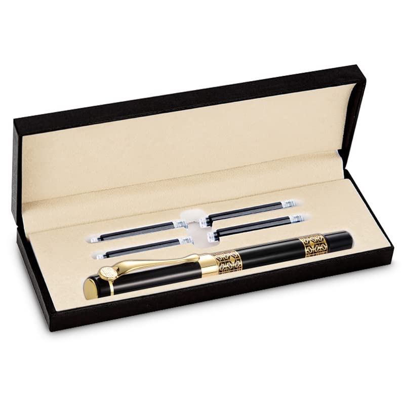 HASTHIP® Fountain Pen with 4 Ink Refill Converter, Elegant Metal Body Executive Pen Signature Pen, Refillable Fountain Pens, Luxury Fountain Pen Set with Gift Box Packing for Men or Women
