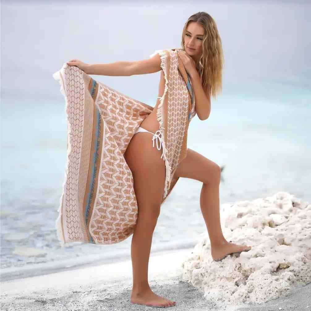 BAGNO MILANO Beach Towels Organic Turkish Cotton Soft, Quick Dry Oversized Turkish Towel Throw Blanket for Beach, Yoga, Spa, Pool (Myra Caramel, Beach Towel)