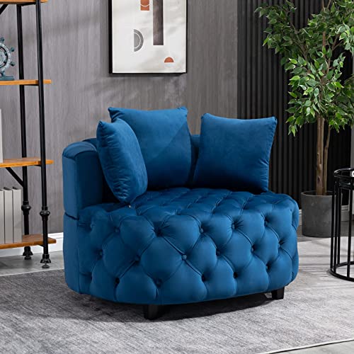 Sillón redondo moderno terciopelo azul miniatura 2