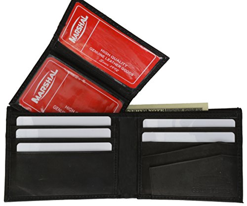 MARSHAL Wallet Leather Men Bifold Wallet Removable ID Case Hidden Compartment (Black)2