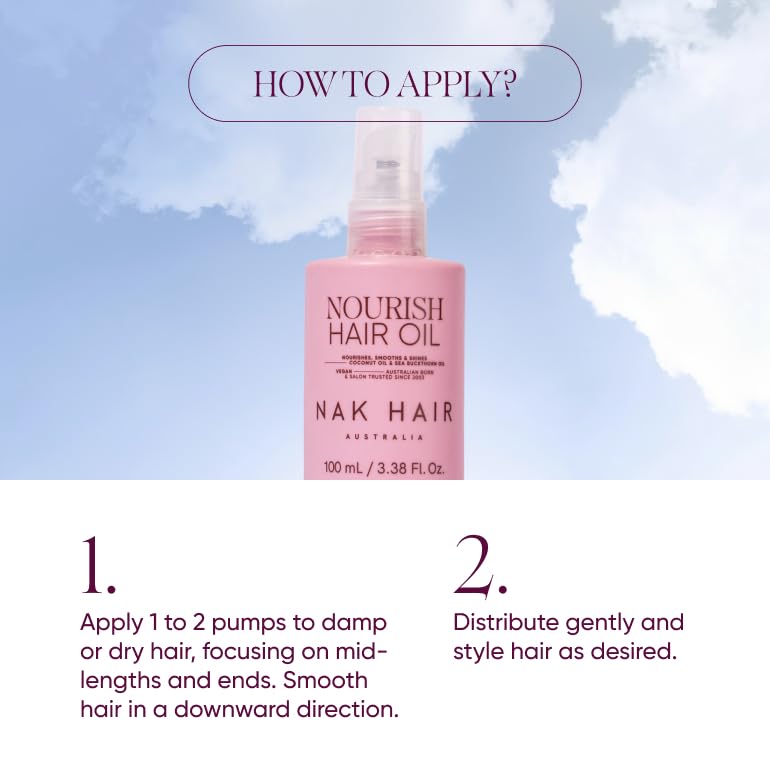 NAK Signature Nourish Hair Oil 100ml - Smoothing Hair Treatment Oil, Adds Shine & Silky Softness for Dry Hair with Coconut & Sea Buckthorn Oil