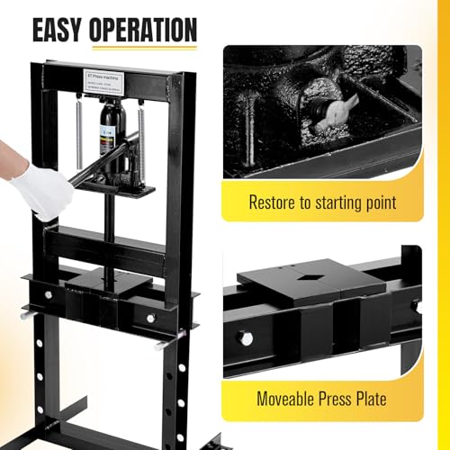 6 Ton Hydraulic Press, H-Frame Benchtop Hydraulic Shop Press, Garage Floor Press with 2 Press Plates, Adjustable Working Table Height, for Gears and Bearings, Black