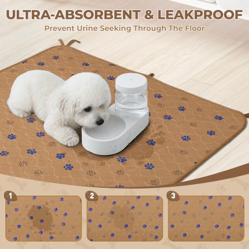 Image of Fostanfly Washable Pee Pads for Dogs, 2 Pack 48 inchx48 inch Add 8 Lanyards, Brown | Machine Washable & Reusable, Strong Absorbency, Leak-proof & Waterproof, Non-Slip, Playpen, Add 8 Lanyards, Potty Training