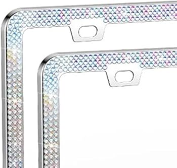ESLMOC - Cornice per targa, con strass luccicanti e strass, con cornice in acciaio inox con confezione regalo di lusso, regalo di compleanno, confezione da 2