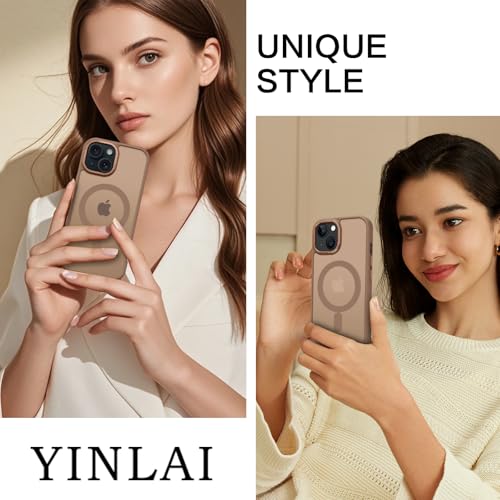 Image of YINLAI for iPhone 15 Case 6.1-inch,Magnetic Compatible with MagSafe, Slim Matte Anti-Fingerprint, Shockproof Full Body Military Grade Protection for iPhone 15 Cover, Brown