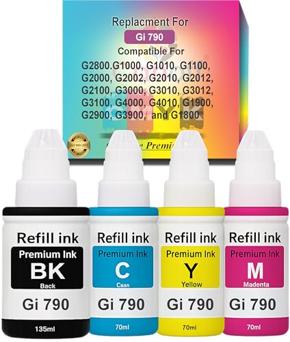 CANOFF GI-790 Compatible Refill Ink Bottle Set for Ink Tank Printers – 4 Color Pack (Black,Cyan,Magenta,Yellow) | Suitable for G1000,G1010,G2000,G2010,G3000,G3010,G4000,G4010,G1012 (Gi-790 CMYK)